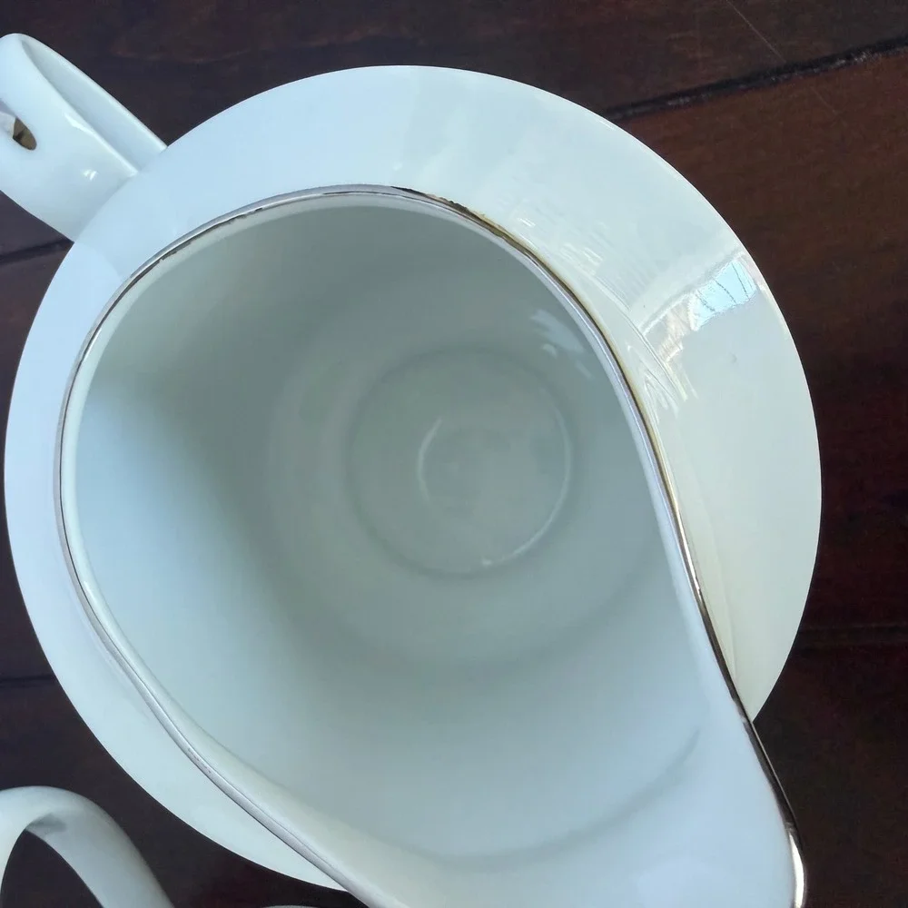 Vtg Gildhar Ltd Elegance Fine Porcelain Sugar Bowl and Creamer Silver Trim Japan